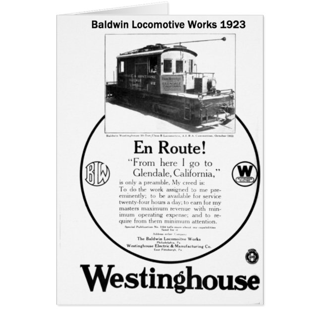 Baldwin Westinghouse機関車1923のカード (正面)
