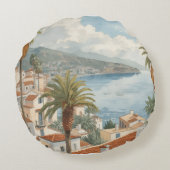 Balearic Islands Vintage French Travel ラウンドクッション (裏面)