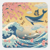 Baleia Celestial entre Cerejeiras – Arte IA スクエアシール (正面)