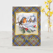 Balfour Crest & Robin付きタータンチェックパーソナライズされた カード (黄色い花)