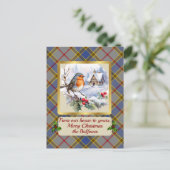 Balfour Crest & Robin付きタータンチェックパーソナライズされた シーズンポストカード (スタンド正面)