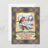 Balfour Crest & Robin付きタータンチェックパーソナライズされた シーズンポストカード (正面/裏面)