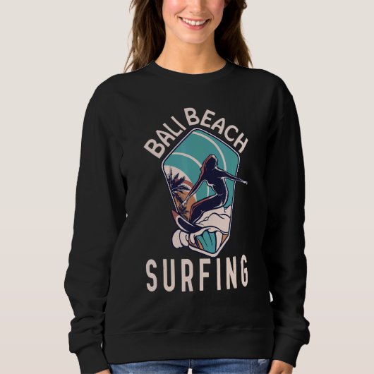 Bali Beach Surfer Retro Surfing Girl Travel スウェットシャツ (正面)