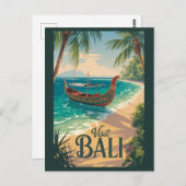 Bali Indonesia Illustration Travel Art Vintage ポストカード (正面/裏面)