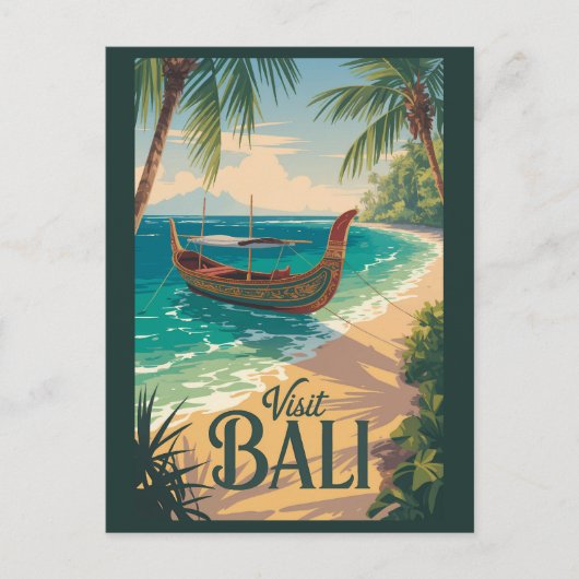 Bali Indonesia Illustration Travel Art Vintage ポストカード (正面)