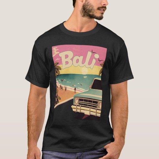 Bali Retro Beach Vacation Graphics Bali Surf Tシャツ (正面)