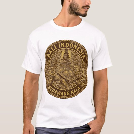 Bali Turtle Pagoda Coin Motif Tシャツ (正面)