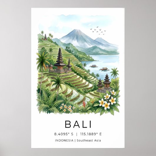 Bali Wall Art Print Tiered Rice Fields and Pastel ポスター (正面)