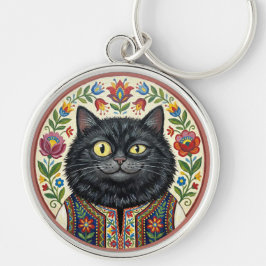 Balkan Folk Art Black Cat キーホルダー