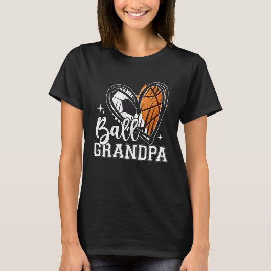 Ball Grandpa Soccer Basketball Heart Father s Day Tシャツ (正面)