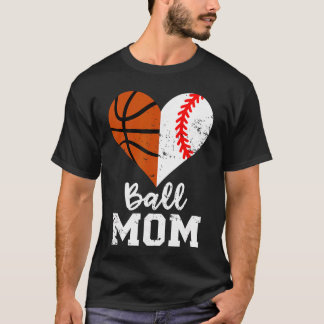 Ball Mom Heart Funny Baseball Basketball Mom famil Tシャツ