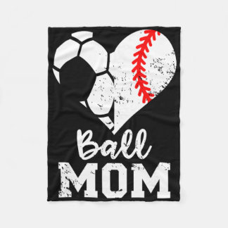Ball Mom Heart Funny Baseball Soccer Mom  フリースブランケット