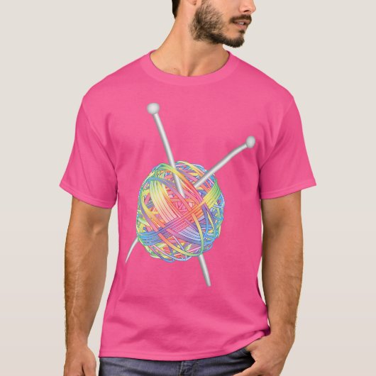 Ball Of Wool With Rainbow Knitting Needles Tシャツ (正面)