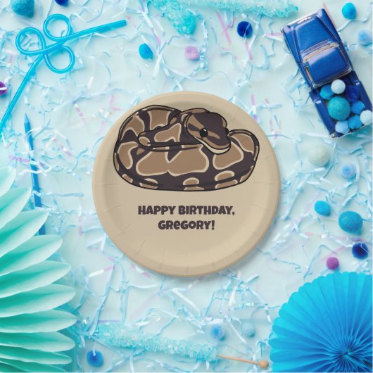 Ball Python Snake、Brown、Tan パーソナライズされた ペーパープレート (パーティー)