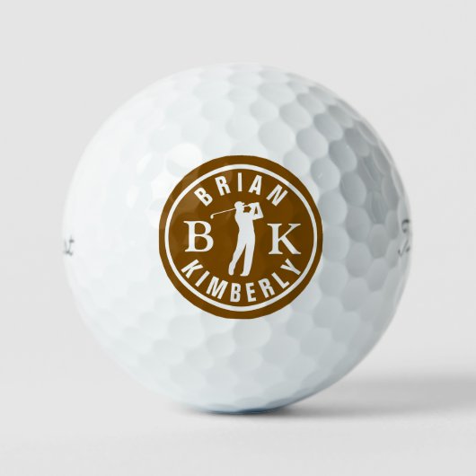 Ball with Golfers Name & initials - monogram brown ゴルフボール (正面)