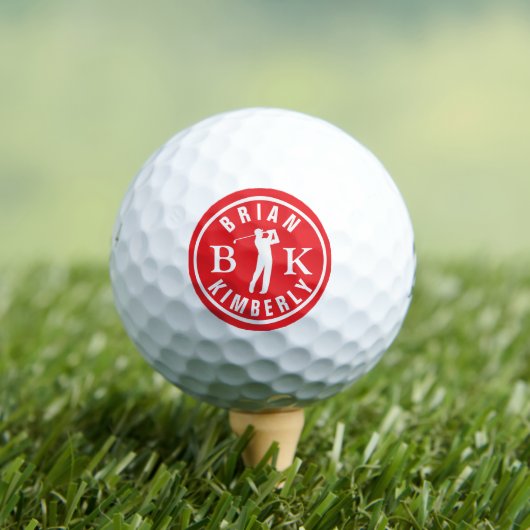 Ball with Golfers Name & initials - red monogram ゴルフボール (インサイチュ 木)
