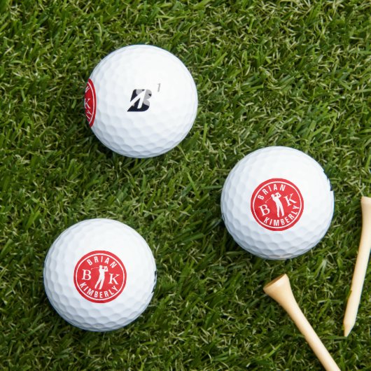 Ball with Golfers Name & initials - red monogram ゴルフボール (インサイチュ 芝生)