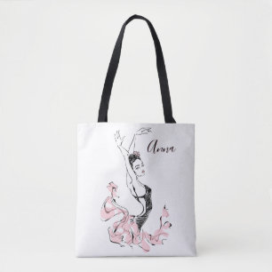 Ballerinaスケッチピンクブルーのパーソナライズ トートバッグ