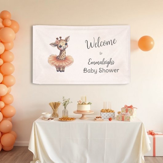 Ballerina Baby Girl Shower Tutu Giraffe Welcome 横断幕