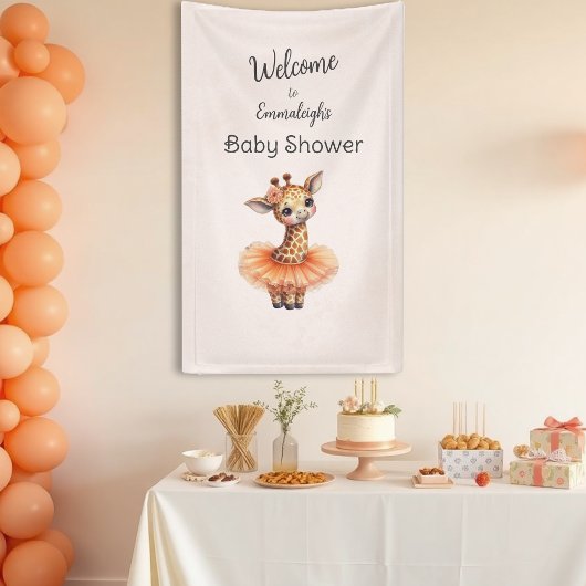 Ballerina Baby Shower Vertical Giraffe Welcome 横断幕