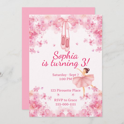 Ballerina Birthday 招待状 (正面/裏面)