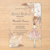 Ballerina Boho Flowers Rose Gold Sweet 16 アクリル招待状 (正面)