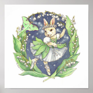 Ballerina Bunny Print Lily of the Valley ポスター