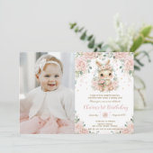 Ballerina Bunny Rabbit 1st 2nd 3rd Birthday Photo 招待状 (スタンド正面)