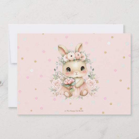 Ballerina Bunny Rabbit 1st 2nd 3rd Birthday Photo 招待状 (裏面)