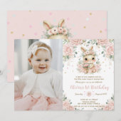 Ballerina Bunny Rabbit 1st 2nd 3rd Birthday Photo 招待状 (正面/裏面)