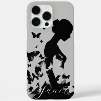 Ballerina Butterflies Black Silhouette Modern Name iPhone 16 Pro Maxケース