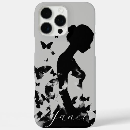 Ballerina Butterflies Black Silhouette Modern Name Case-Mate iPhoneケース (裏面)
