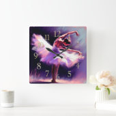 Ballerina Dancer Posing Pastel Drawing Purple Blue スクエア壁時計 (ホーム)