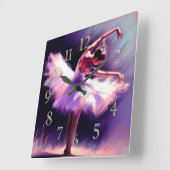 Ballerina Dancer Posing Pastel Drawing Purple Blue スクエア壁時計 (傾斜)