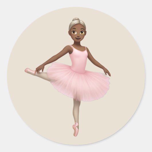 Ballerina Emoji in Pink Tutu ラウンドシール (正面)