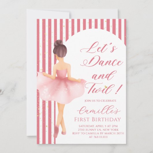 Ballerina Girl birthday Party Invitation 招待状 (正面)