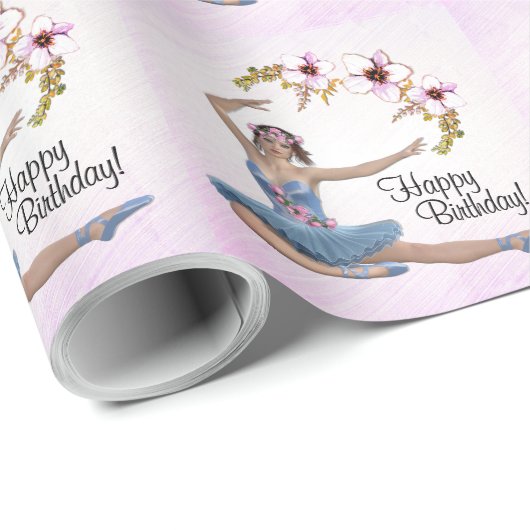 Ballerina in Blue on Pink Personalization誕生日 ラッピングペーパー (ロールコーナー)