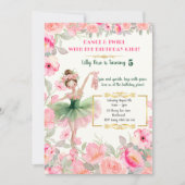 Ballerina in Pink & Green Tutu Floral Birthday 招待状 (正面)