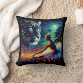 ballerina in the night with panthere and neon  クッション (ブランケット)