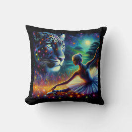 ballerina in the night with panthere and neon  クッション