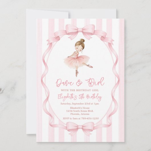 Ballerina Let's Dance & Twirl Pink Party Birthday 招待状 (正面)