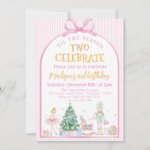 Ballerina Nutcracker Christmas Pink Bow Birthday 招待状 (正面)