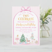 Ballerina Nutcracker Christmas Pink Bow Birthday 招待状 (スタンド正面)