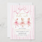  Ballerina Pink Bow Tutu Cute Birthday Invitation 招待状 (正面)