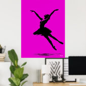 Ballerina Poster – Black Silhouette on Pink ポスター (ホームオフィス)