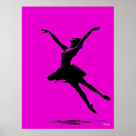 Ballerina Poster – Black Silhouette on Pink ポスター