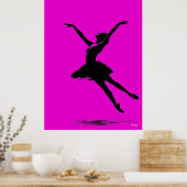 Ballerina Poster – Black Silhouette on Pink ポスター (キッチン)