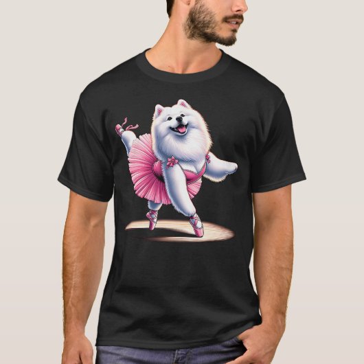 Ballerina Samoyed Dog Dancing Tシャツ (正面)