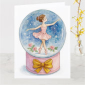 Ballerina Snow Globe Christmas Holiday Card カード (黄色い花)