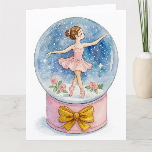 Ballerina Snow Globe Christmas Holiday Card カード (正面)